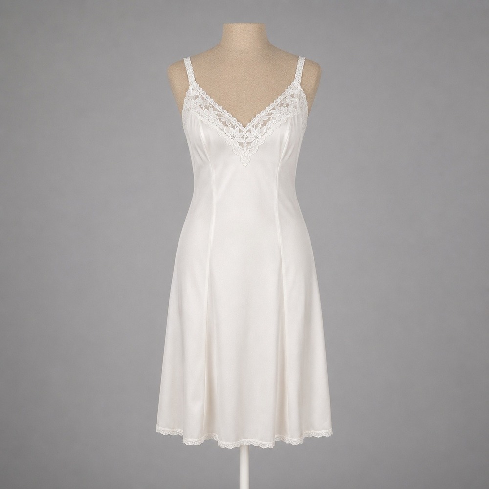 Vintage 80s Fairy Lace Satin Babydoll Slip Dress Size‎ M White Romantic Coquette